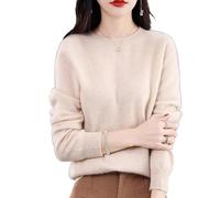 ZHKVAG Cashmere Sweaters for Women, New Womens Solid Color Crew Neck Long Sleeve Cashmere Sweaters Pullover Sweater (XL,Beige)