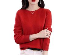 ZHKVAG Cashmere Sweaters for Women, New Womens Solid Color Crew Neck Long Sleeve Cashmere Sweaters Pullover Sweater (XL,Red)