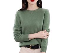 ZHKVAG Cashmere Sweaters for Women, New Womens Solid Color Crew Neck Long Sleeve Cashmere Sweaters Pullover Sweater (XL,Pine Green)