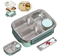 ZHKVAG Escentio Lunch Box, Stainless Steel Bento Box Adult Lunch Box, Portable Adult Bento Box, Large Capacity Portable Lunch Box Containers with Divided Compartments, with Tableware (3-Grid,Green)