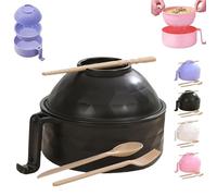 ZHKVAG Microwave Ramen Bowl, Microwave Ramen Bowl with Lid, Ramen Noodle Microwave Bowl Set, Portable Quick Ramen Cooker with Spoon Chopsticks Fork (Black)