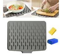 ZHKVAG No-Spill Silicone Worktop Saver - Heat-Resistant & Non-Slip Mat For Drip-Free Drying,Silicone Thickened Non-Slip Insulation Dish Drying Mat with Built-In Slope Drain Lip For Kitchen Sink