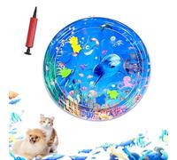 ZHKVAG Ocean Breeze Splashland for Cats/Dogs, Ocean Breeze Splashland Cat Toy, Cat Water Mat with Floating Fish, Non-Slip Interactive Water Sensory Playmat Cool Comfort Inflatable Mat (Small Round A)