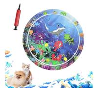ZHKVAG Ocean Breeze Splashland for Cats/Dogs, Ocean Breeze Splashland Cat Toy, Cat Water Mat with Floating Fish, Non-Slip Interactive Water Sensory Playmat Cool Comfort Inflatable Mat (Large Round C)