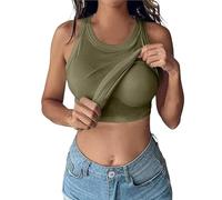 ZHKVAG Zenith Ribbed Tank Top Built in Bra, Sexy Round Neck Comfort Sports Camisole Tank Top with Built in Bra for Women (S,Green)