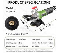 ZhlCrioxenic 800w Pulidora En HúMedo Pulidora En HúMedo Kit, Pulidora con Motor De Cobre Puro, para MáRmol, Cemento, Granito, Terrazo, Incluye 2 Cepillos De CarbóN Upper-B