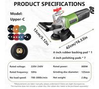 ZhlCrioxenic 800w Pulidora En HúMedo Pulidora En HúMedo Kit, Pulidora con Motor De Cobre Puro, para MáRmol, Cemento, Granito, Terrazo, Incluye 2 Cepillos De CarbóN Upper-C