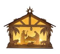 Zhliuqo Belén para Interiores, con Luces LED, decoración de Madera para el hogar, Figuras de Pesebre de Jesús grabadas, para, árbol, Pared, Chimenea, Granja, Iglesia, jardín, Porche, Patio