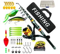 Zhliuqo Combo de caña de Pescar y Carrete | Juego equilibrado portátil, Equipo de, para Padres, Principiantes, Adultos, Agua Dulce, Agua Salada, Viajes, Camping al Aire Libre