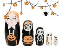 Zhliuqo Matrioska Rusa de Escritorio de Halloween de 5 Piezas | set de matrioskas de madera para fiesta hogar estante escaparate tienda exhibición guardería mesita de cumpleaños