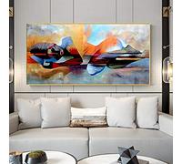 ZHMANLUCK Acuarela Señor Buda Lienzo abstracto Cuadros enmarcados para sala de estar Decoración de pared grande Arte de pared Obra de arte de gran tamaño 65x130 cm / (25x51 pulgadas) con marco dorado