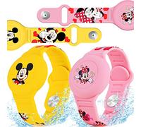 ZHOC Lot de 2 bracelets pour enfants, support étanche pour AirTag de dessin animé avec bracelet de montre, couverture complète anti-perte en silicone pour enfant, rose + jaune