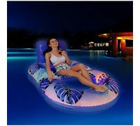 ZHODADA Colchoneta Hinchable Piscina con Luz de Colores, Colchón de Piscina Inflable para Adultos Boya Piscina Hamaca Inflable Piscina Colchón Malla Boyas Flotante Juguetes(Azul)