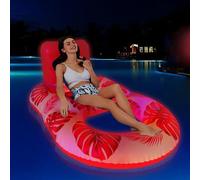 ZHODADA Colchoneta Hinchable Piscina con Luz de Colores, Colchón de Piscina Inflable para Adultos Boya Piscina Hamaca Inflable Piscina Colchón Malla Boyas Flotante Juguetes(Rosa)