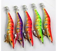 ZHONGJIUYUAN 10 piezas de señuelo de pesca luminoso, falda de calamar de camarón artificial cebo pulpo sepia jigging señuelos noche amanecer kit de pesca 5-1/2 pulgadas 3.5 # (color al azar
