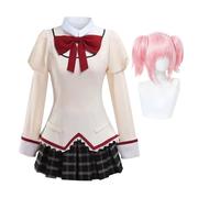 Zhongkaihua Akemi Homura/Kaname Madoka - Disfraz de cosplay de anime japonés, uniforme escolar, camisa y falda plisada, conjunto corto para niñas, fiesta de Halloween, carnaval, trajes de vestir