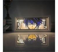 Zhongkaihua Death Note Luz LED Lámpara Anime Caja Iluminada, Figura L de Death Note Arte de Papel Tallado Lámparas de Mesa Marco de Luz para Escritorio Adornos Regalos