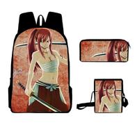 Zhongkaihua FAIRY TAIL - Juego de mochila de anime 3 en 1 con bolsa escolar, estuches para lápices y bolsa cruzada para niños y niñas, temporada de apertura escolar, juegos de mochila de 3 piezas,