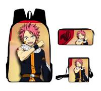 Zhongkaihua Fairy Tail Lucy Heartfilia Natsu Dragneel Erza Scarlet - Juego de mochila escolar de 3 piezas: mochila escolar, estuche y bolsa de almuerzo para niños y niñas, escolares, Tipo 01, 30 x 13