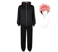 Zhongkaihua JJK Itadori Yuji - Conjunto completo de peluca con capucha y pantalones negros, juego de rol, Halloween, fiesta, carnaval, para fanáticos adultos