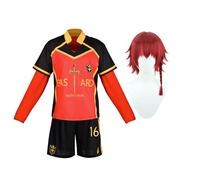 Zhongkaihua Michel Caesar - Disfraz de cosplay con peluca, conjunto completo de camiseta de fútbol número 10, equipo de Alemania, ropa deportiva de fútbol negro y rojo, conjuntos de pantalones cortos