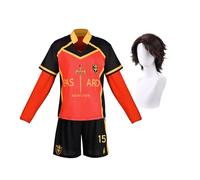 Zhongkaihua Michel Caesar - Disfraz de cosplay con peluca, conjunto completo de camiseta de fútbol número 10, equipo de Alemania, ropa deportiva de fútbol negro y rojo, conjuntos de pantalones cortos
