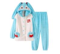 Zhongkaihua Miku - Pijama de peluche con capucha de dibujos animados de anime Kawaii, cálido, de terciopelo coral, de manga larga, conjunto de dos piezas