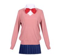 Zhongkaihua Momo Ayase - Disfraz de anime japonés JK para cosplay, conjunto escolar que incluye suéter de punto rosa, camisa blanca y falda plisada azul, trajes de Halloween para mujer