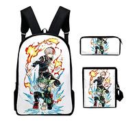 Zhongkaihua My Hero Academia - Juego de 3 bolsas de libros para niños con diseño de caricaturas de gran capacidad para estudiantes, mochila escolar para bolsas de hombro y estuches