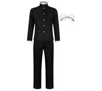 Zhongkaihua Okarun/Takakura Ken - Disfraz de anime para hombre, uniforme escolar, chaqueta negra y pantalones, conjuntos completos con peluca y lentes para Halloween, carnaval