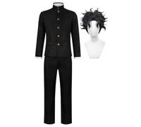 Zhongkaihua Okarun/Takakura Ken - Disfraz de anime para hombre, uniforme escolar, chaqueta negra y pantalones, conjuntos completos con peluca y lentes para Halloween, carnaval