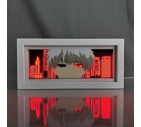 Zhongkaihua Tokyo Ghoul - Caja de luz LED de corte de papel de anime 3D, lámpara de mesa tallada en papel, Kaneki Ken, personajes de anime, esculturas de papel, luz nocturna, regalo creativo