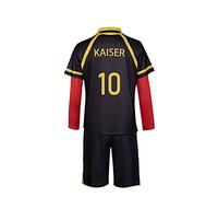 Zhongkaihua Traje de fútbol de Michel Caesar de anime Blue Lock para cosplay, equipo de Alemania, ropa deportiva de fútbol negro y rojo, conjuntos de pantalones cortos para disfraz de Halloween