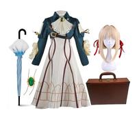Zhongkaihua Violet Evergarden - Conjunto completo de disfraz de cosplay con caja y paraguas, juego de rol de anime para Halloween, manga y cosplay, talla XS a XXXL