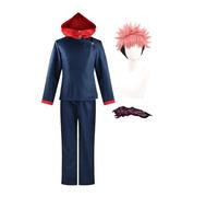 Zhongkaihua Yuji Itadori - Disfraz de cosplay de escuela secundaria, chaqueta con capucha y pantalones con peluca, juegos completos de dedo de Sukuna para Halloween, anime, carnaval, juegos de rol