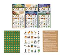zhongko 56 tarjetas de juego de bingo de campamento, juegos de fiesta de aventura de campamento con 24 jugadores, fichas de tarjetas de bingo de la selva para adultos y niños, juego de pensamiento