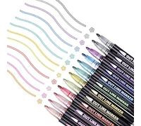 Zhongtou 12 Colores Rotuladores Permanentes de Colores Brillantes Doble Linea Color Boligrafos Magicos Adecuado para Tarjetas de Regalo/Tarjetas de Felicitación/Manualidades/Pintura/Bricolaje