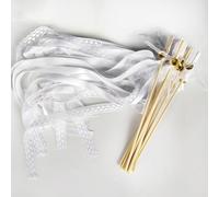 Zhongtou 30Pcs Blanco Varitas de Cinta con Campanas Varitas de Boda Serpentinas de Cinta con Palitos de Hadas Serpentinas para Bodas para Cumpleaños, Navidad, Fiestas