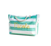 Zhongzhi Bolsa de playa a rayas personalizada con cremallera, bolsa de piscina impermeable con nombre personalizado, bolsas de viaje para niñas, regalos de despedida de soltera, Verde menta