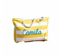Zhongzhi Bolsa de playa a rayas personalizada con cremallera, bolsa de piscina impermeable con nombre personalizado, bolsas de viaje para niñas, regalos de despedida de soltera, Amarillo