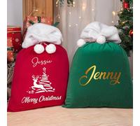 Zhongzhi Bolsa de regalo personalizada de Papá Noel, bolsa grande de regalo de Navidad con nombre, saco de Navidad de terciopelo familiar para niños y adultos (sin personalización)