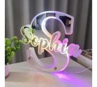 Zhongzhi Espejo de letras iluminado personalizado, lámpara de letrero de neón de espejo personalizado, luz LED de espejo con nombre, letrero de espejo de neón para decoración del hogar (20 cm)