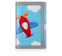 ZHONYEE Carteras de lona con bloqueo RFID de dibujos animados para niños, bonitas carteras de lona para deportes al aire libre con adhesivo mágico y bolsillo con cremallera, Avión, Casual