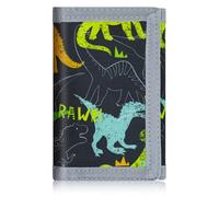 ZHONYEE Carteras geniales para adolescentes para niños y niñas con cremallera y ranura para tarjetas, lona triple RFID para exteriores, diseño encantador adhesivo mágico para 12 a 16 años, Dinosaurio