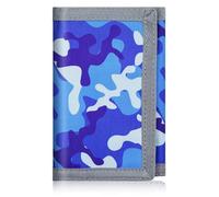 ZHONYEE Carteras geniales para adolescentes para niños y niñas con cremallera y ranura para tarjetas, lona triple RFID para exteriores, diseño encantador adhesivo mágico para 12 a 16 años, azul