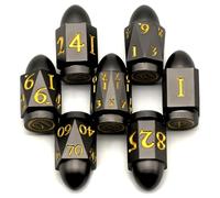 ZHOORQI Juego de Dados de Bala, Dados de revólver de Metal DND, Dados de Pistola de Dados D6, Regalos D&D para Mazmorras y Dragones, Pathfinder, Warhammer 40k o Juegos de Mesa temáticos (7-Oro Negro)