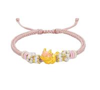 ZHOU LIU FU Pulsera de oro de 24 quilates esmaltada con diseño de rata, rata, 12 eslabones trenzados del zodiaco chino rosa, joyería de oro para mujeres, hija, Año Nuevo, regalos de cumpleaños, 16 + 6