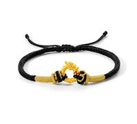 ZHOU LIU FU Pulseras de oro macizo de 24 quilates con diseño de dragón negro, pulsera trenzada con bendición del zodiaco chino, joyería delicada para mujeres, hombres, padre, hija, cumpleaños