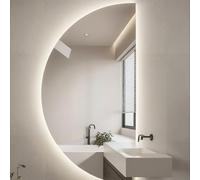 Zhoudong 100/120cm Espejo de Baño Inteligente Antivaho, Espejo de Maquillaje Media Luna con Iluminación, Retroiluminado 3 Colores de Luz, sin Marco(Cut Right,120 * 60cm)