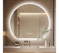 Zhoudong 100cm Espejo Iluminado de Baño Inteligente con 3 Colores de Luz, Media Luna Antivaho Espejo Decorativo Moda 80×90cm, LED Regulable Retroiluminado(Backlit,28inch)